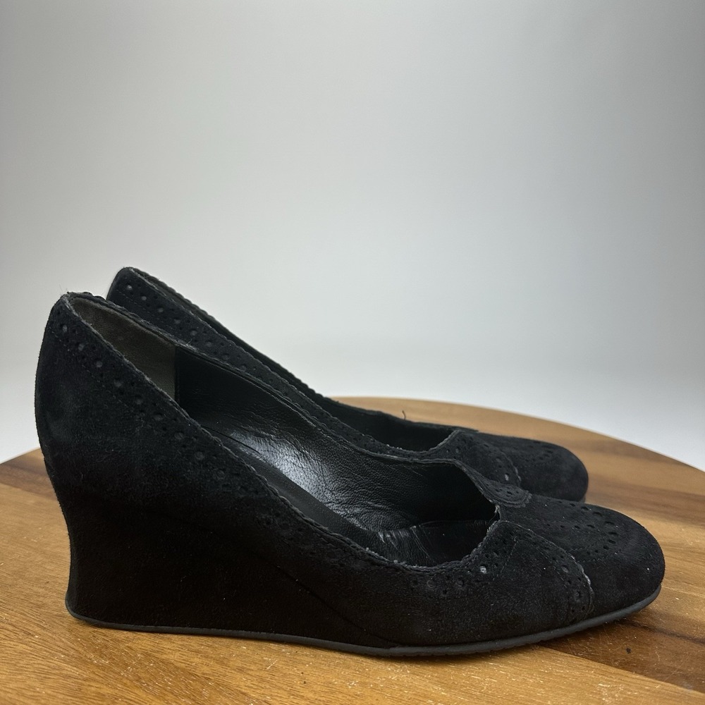 Womens Stephane Kelian Black Suede Slip On Eyelet Wedges Size UK 4.5 / US 7.5